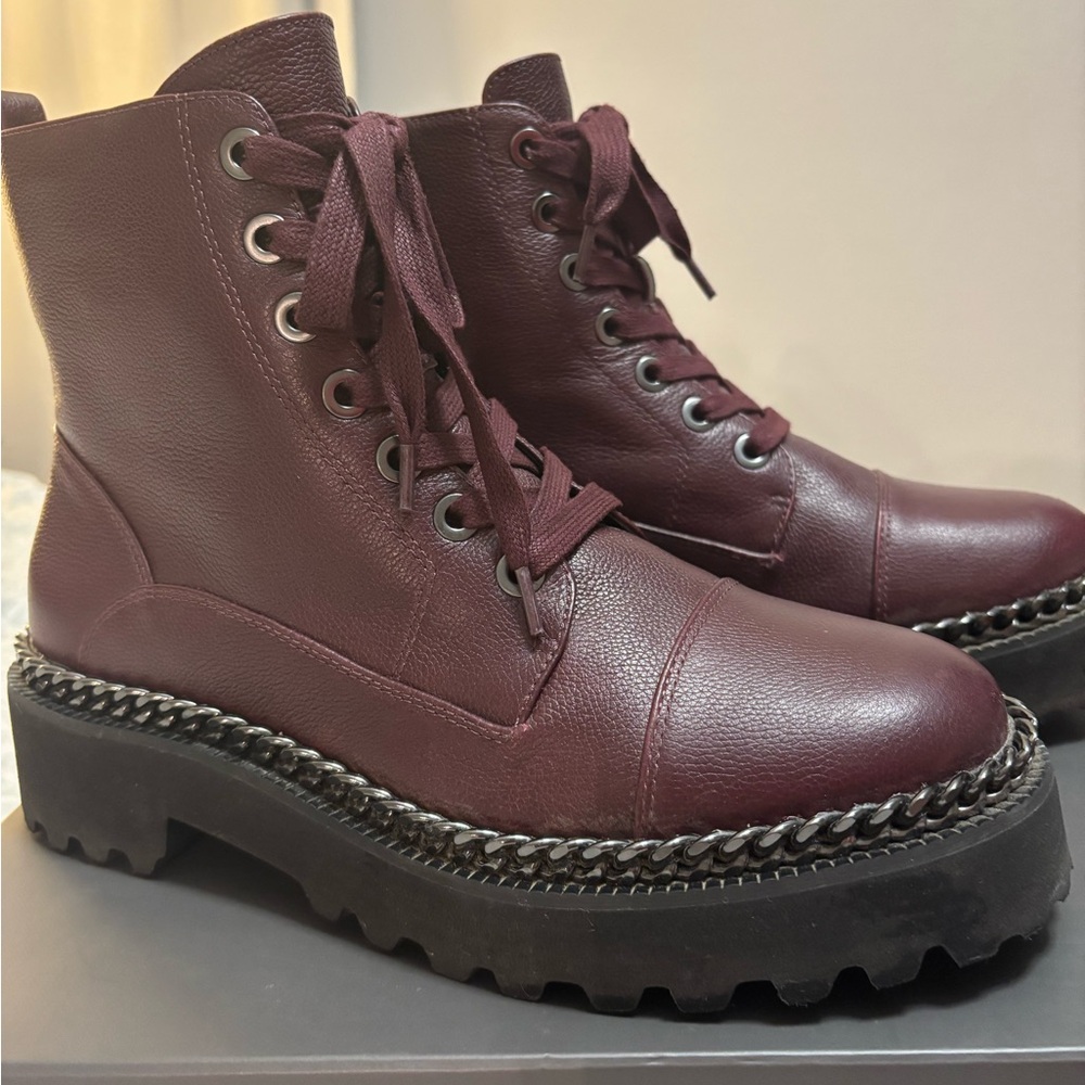 Vince Camuto Burgundy Lace-Up Combat Boots